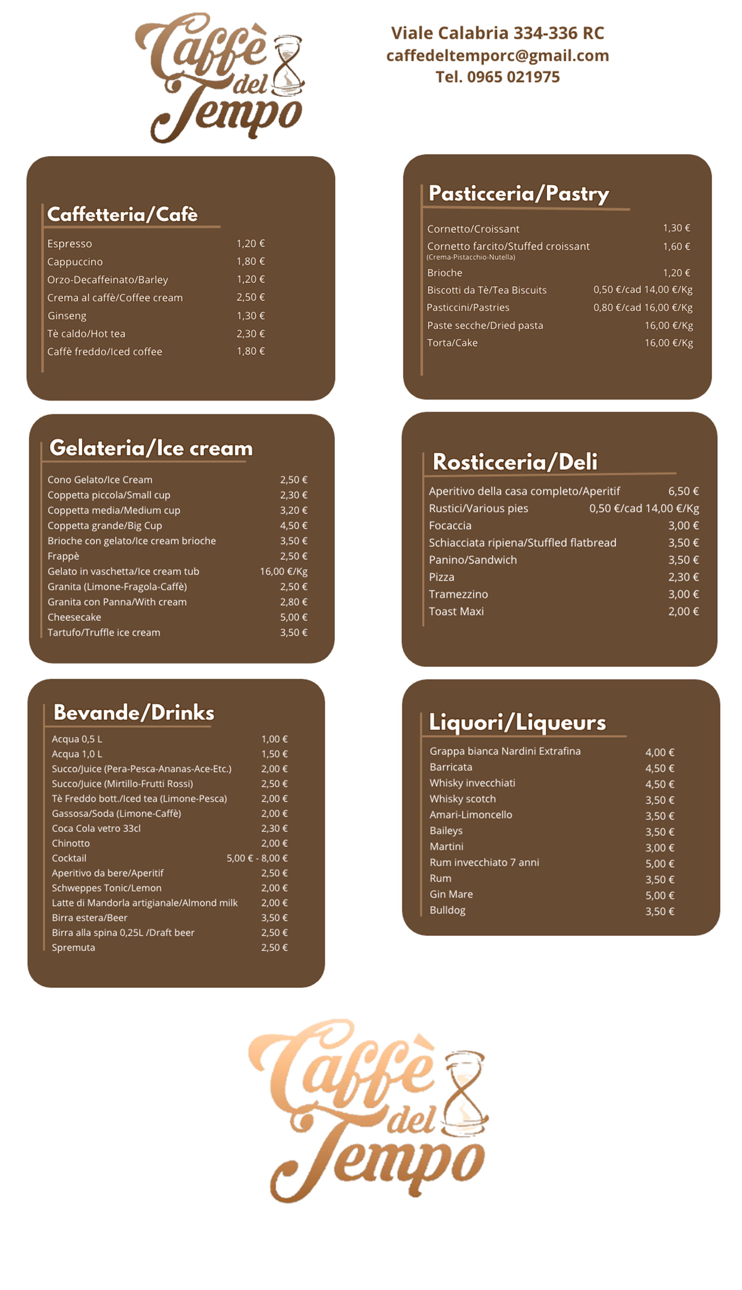 Menù Caffè del Tempo